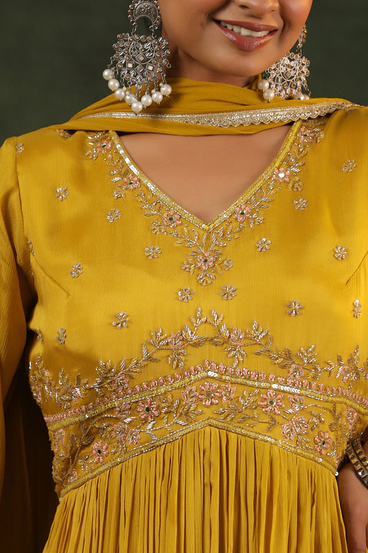 Mustard Yellow Party Wear Gown in Alia cut