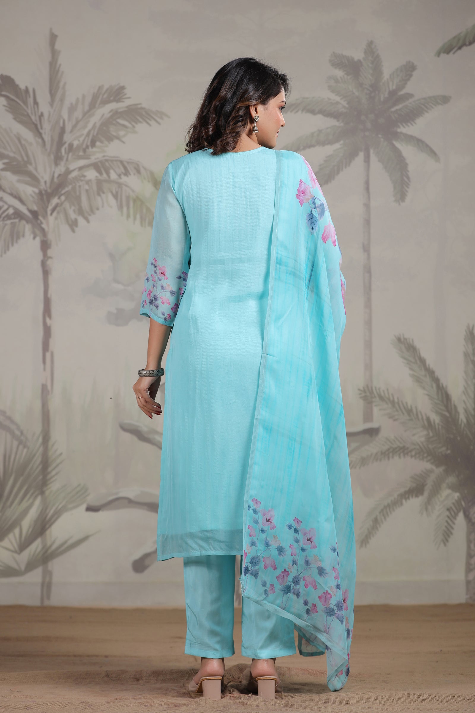 Sky Blue Organza Three-Piece Suit Set - A Dreamy Affair