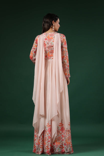 Floral Printed Gown with Handwork embroidery (3 colours)