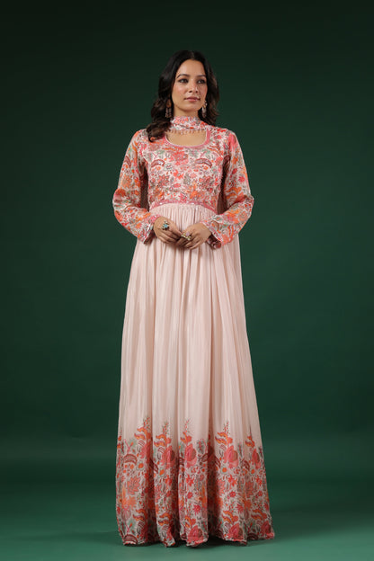 Floral Printed Gown with Handwork embroidery (3 colours)