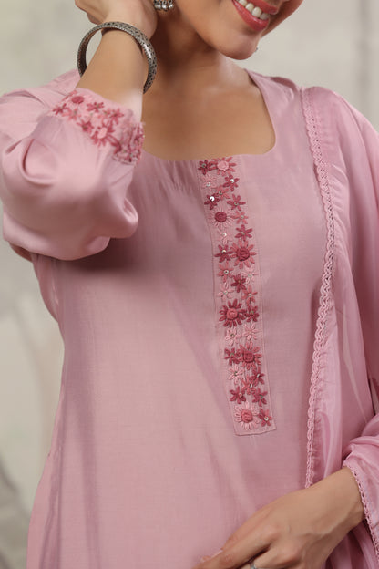 Nude Pink Thread Embroidered Suit Set
