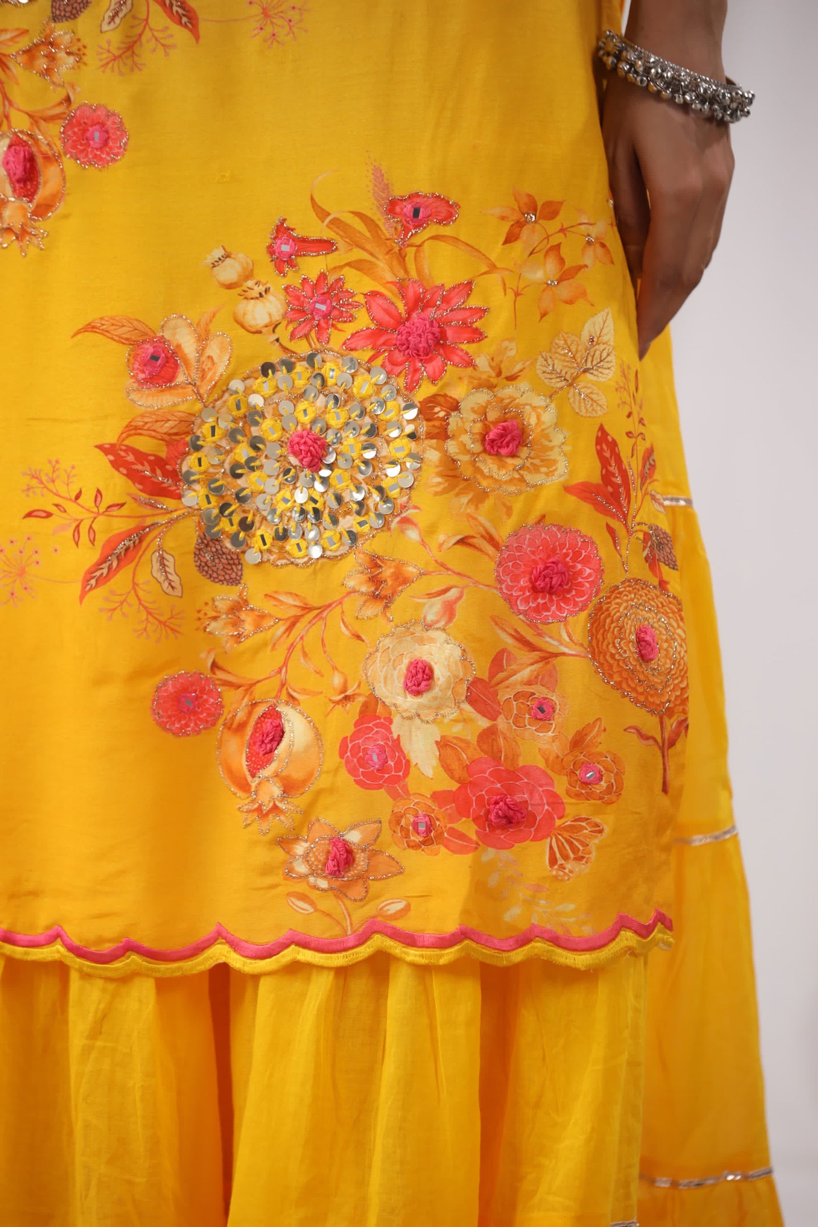 Yellow Digital Printed Muslin Anarkali with Chiffon Dupatta