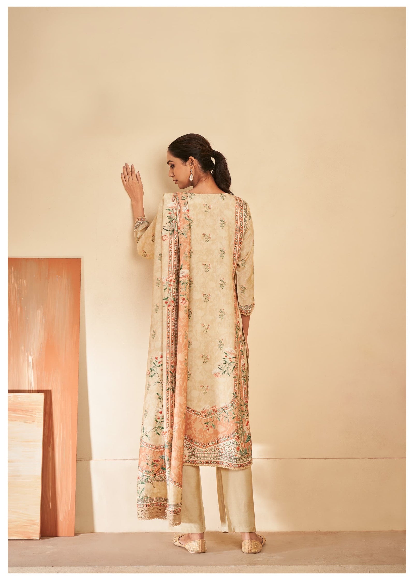 Beige Printed Kurta Set