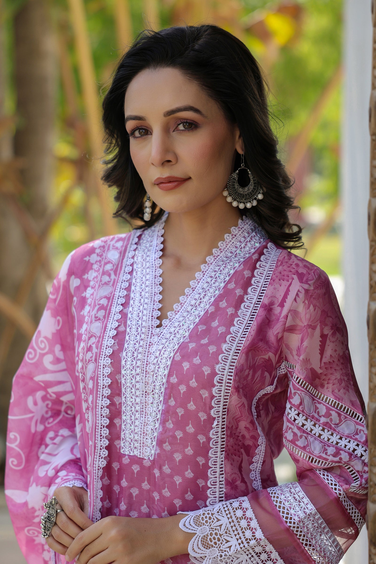 Pink Embroidered Organza Suit Set