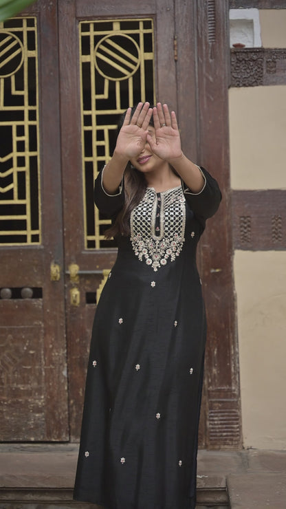 Black Embroidered Suit Set