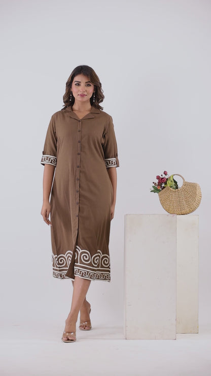 Brown A-Line Cotton Midi Dress