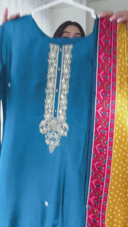 Silk Peacock Blue Suit